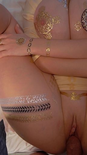 Captivating moment from &quot;Luxury Club Babe with Gold Sticker Big Tits: Premature Cumshot from One Touch then Hardcore Pounding&hellip;&quot;