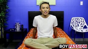 Cute asian twink Ty Neiman splashing hot cum on himself