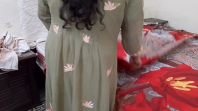 Indian Stepmom fucks while changing bedsheets in room