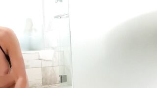 Busty MILF with Inked Body Licks & Fingers Pussys in Hot Bath