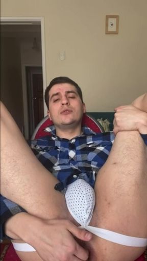Cute Guy Plays With a Huge Dildo in His Jockstraps
