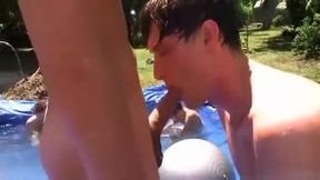 Cool teens 18+ play in the swimming-pool