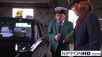 Sexy Japanese driver gives her boss a blowjob