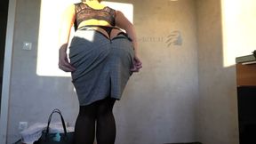 Business woman leather skirt sex