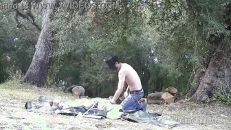 Skinny twink Damien Fury bound and flogged outdoors in BDSM domination