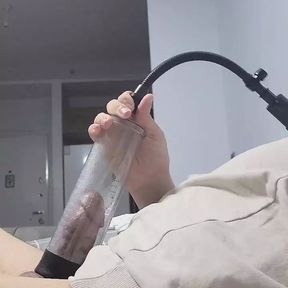 Disabled Man Jerk off and load of cum with air pump and pussy toy