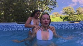 Assisted Underwater Breath Hold: Two Girls Pool Play