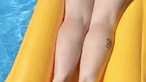 Sexy Summer Float Relaxation – Colorful Bikini Tease on Yellow Inflatable (Non-Nude)