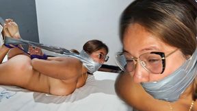 Nude BBW Claudia Zambrano Gagged Helpless and Hogtied by Master