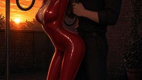 Jane & Duke – Red Latex Gas Mask Breath Play, Clothesline Bondage & Outdoor Standing Sex