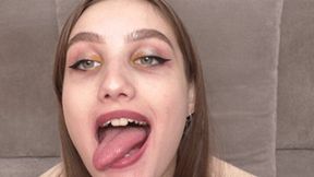 Girl licks snow-white teeth and beautiful lips, fc197x 1080p