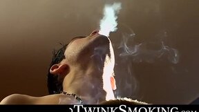 Hardcore smokers Jayden Taylor and Kayden Daniels swap blowjobs in a smoky room