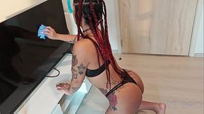 My Hot Latina Cleaning Lady does her Job while Naked