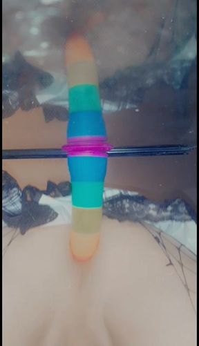 Cute femboy having fun with big dildo