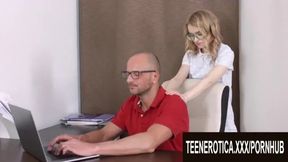 Tiny Teen Assistant Light Fairy Wants to Play with Her Boss's Big Cock