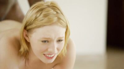 Petite blonde babysitter mounted on a huge black cock after deepthroating