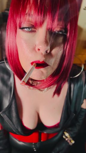 Miss Tina Snua Dressed In Leather &amp; Tip To Tailing 2 Cigarettes - Gloves Smoking Smoker Drifts OMI OME Snap Inhale   Clip 1