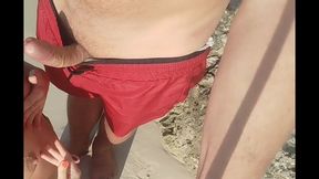 sunlight &mdash;  sand &mdash;  and a passionate blowjob with a cumshot