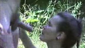 Cheating redhead wife gives head to stranger outdoors