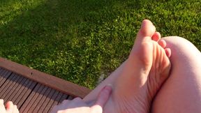 Walking with My Feet on the Grass and Showing Them to You up Close