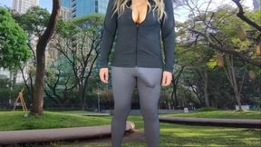 Monster cock shemale flashing in public park big tits gushing cum