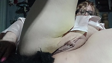 Fuccing my pussy w big toy and a tail butt plug in my ass