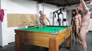 three busy players toying pool for a reward of their donk
