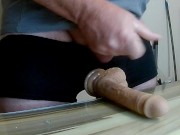 Jerking and Ejaculating Hot Sperm on my Wife's Dildo