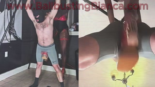 Double Domme Ballbusting - 2 Black Dommes 1 White slave Giantess