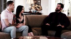 ”Huge tits gold digger pounded by her Boyfriend & his huge cock step dad”