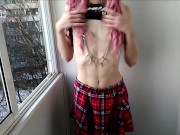 Femboy public masturbation on the balcony