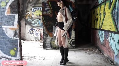 Jeny Smith exploring the warehouse naked
