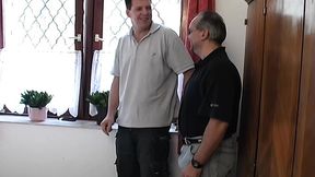 Threesome, Two Horny Big Cocks Are Jerked off Properly to Cum