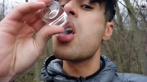 Making Cum From Two Filled Condoms After I Was Fucked Outdoors and My Jerk off After Cum Eating