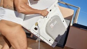 FBB deep grunting sunny day pec bounce chest hits grunting power wash machine lift power pecs show after horny solo huge feet soles nails big clit horny time wild in the sun nude