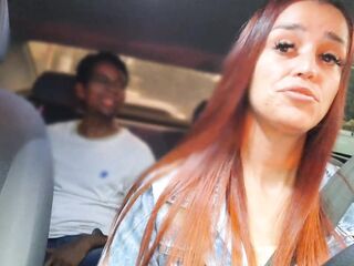 Sexually excited delivery driver catches gifted passenger masturbating from behind!