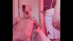 Amateur boy lost a bet, gets naked in the bathtub and is pissed on by his flatmate (body and mouth) - And he can'_t hide that he likes it as his uncut cock gets hard in 1 min :)