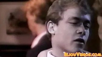 Hung stud jerks off before bareback fucking a cute twink