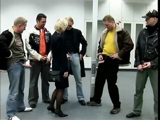 Older blond in nylons is permeated in all holes