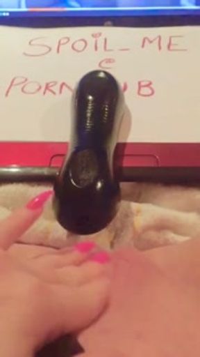 Teen fucks her tight pussy with tv remote and squirts while watching bbc gangbang porn