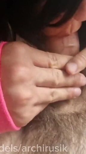 Miniature Ladyboy Sissy Sucks a Huge Load of Cum Onto Her Body From Bumble!