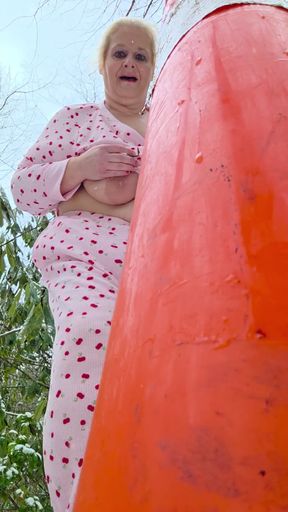 In the Snow She Dont Care in the Woods Naked No Underwear