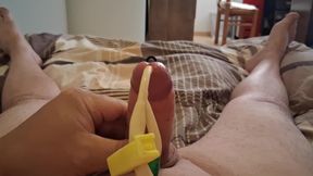 Jerking off with catheter and orgasm
