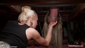 Busty blonde assfucking gangbang in public