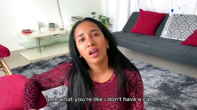 Passionate black couple gets intimate with long-haired beauty in red lace