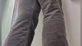 Wetting Snug Grey Jeans in Shower