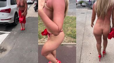 Big Ass Blonde MILF Crazy Naked City Walk Past Cars And Crowds