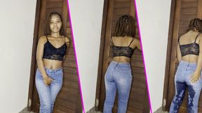 Serena locked out of the bathroom - Pee Desperation Jeans Wetting