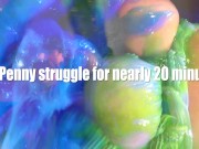 BBW Penny tortured in with gunge in strait jacket bondage sploshing wam