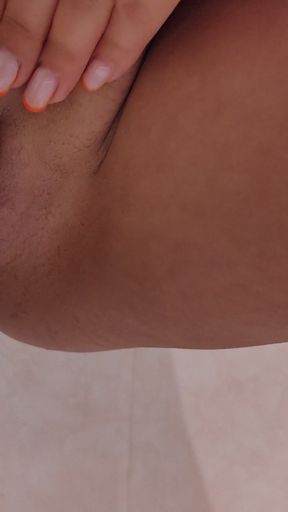 POV pussy shaving. Close up hairy pussy   Clip 1